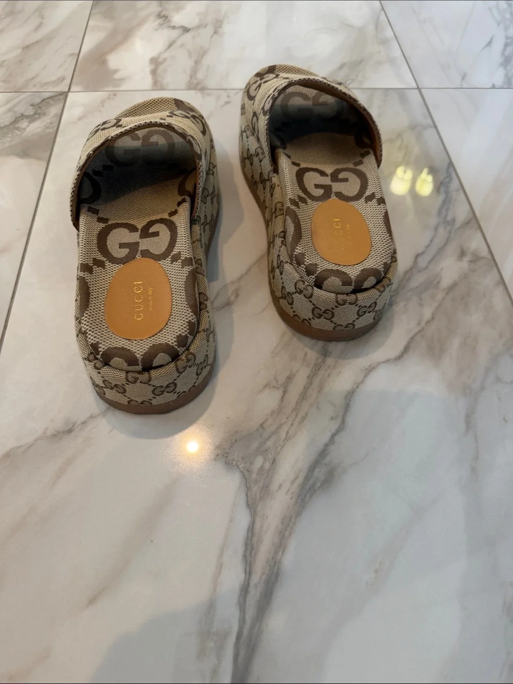 Gucci Tan GG Canvas Platform Slide Sandals - Picture 6 of 7